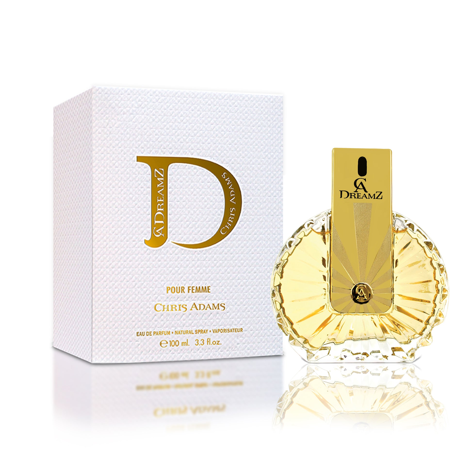 Dreamz perfume bottle and packaging on a white background