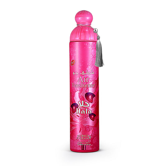 Pink air freshener bottle with floral design on a white background