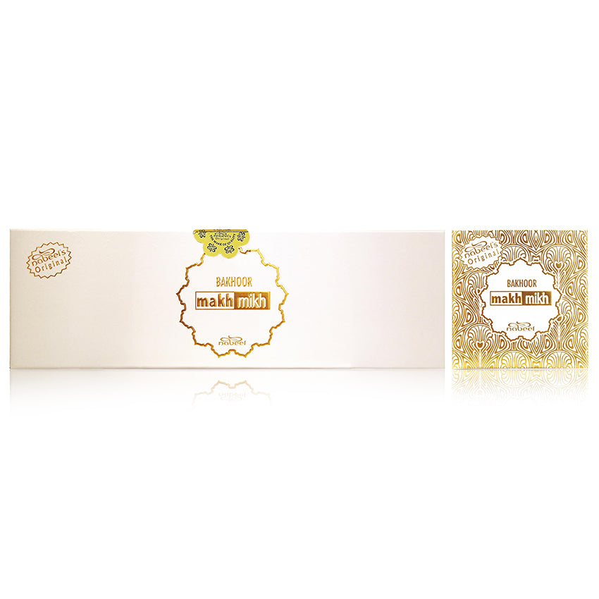 Makh Mikh Bakhoor packaging on a white background