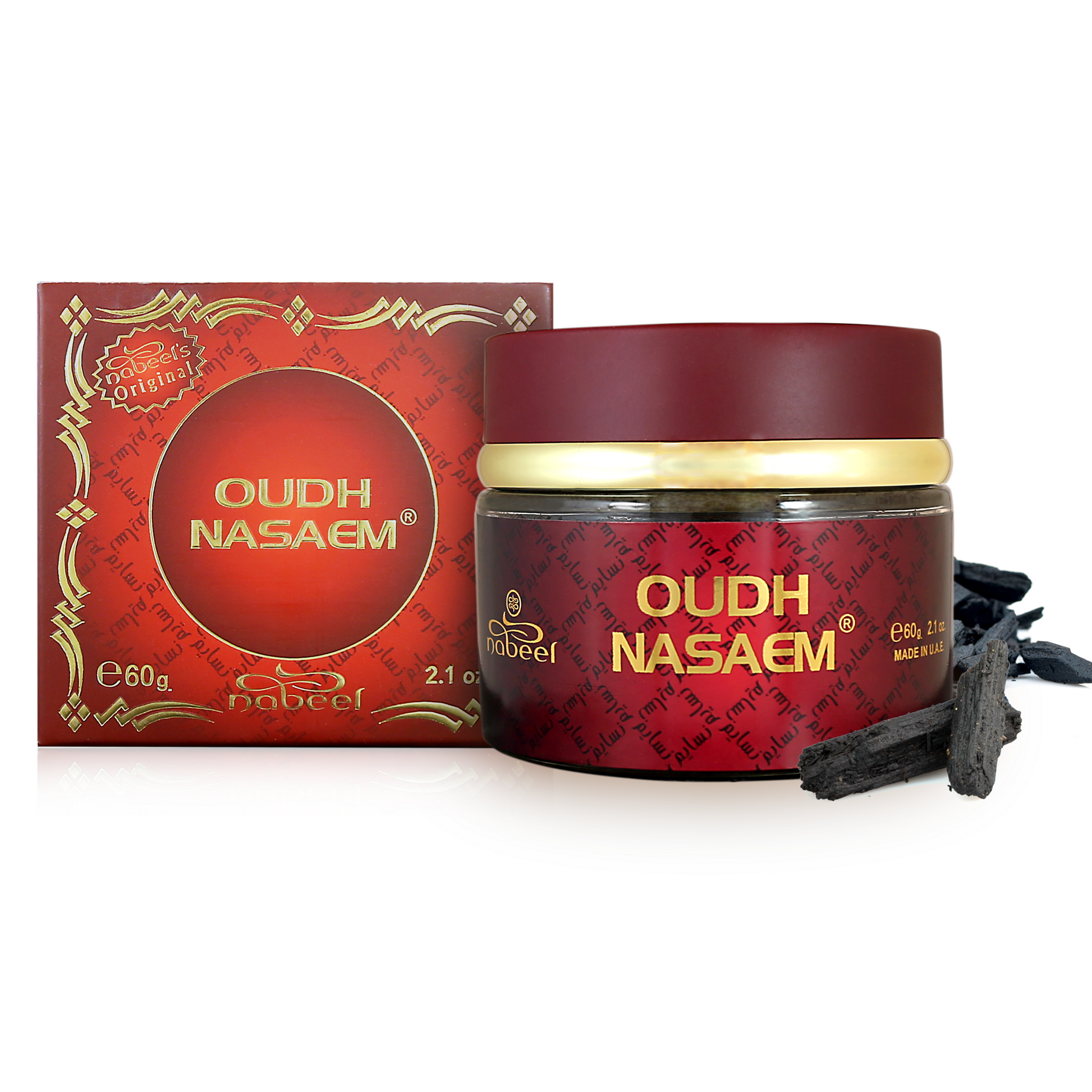 Oudh Nasaem container and packaging on a white background