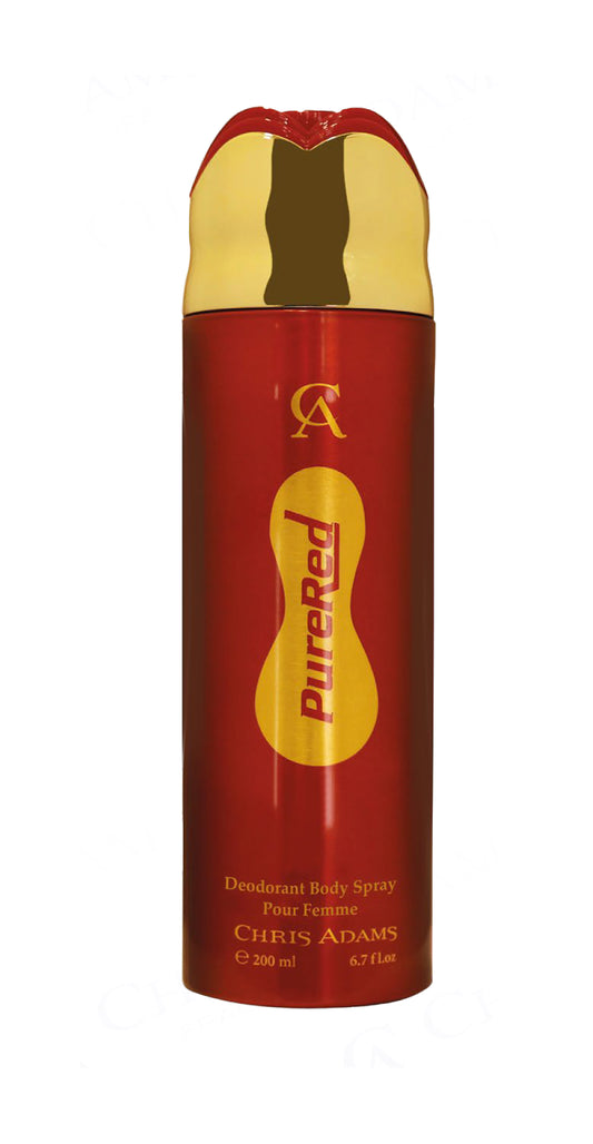 Red deodorant spray bottle with gold cap on a white background