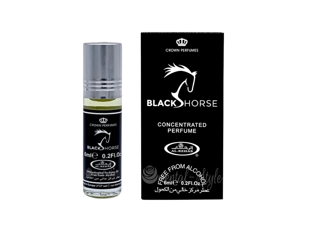 Black Horse concentrated perfume bottle and packaging on a white background