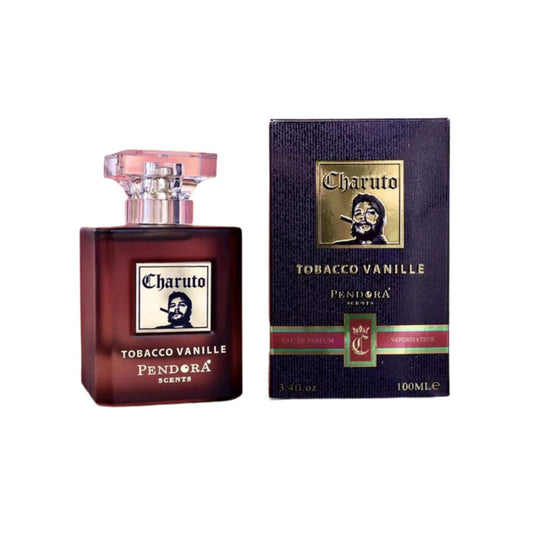 Charuto Tobacco Vanille perfume bottle with box on a white background. Amani Manor