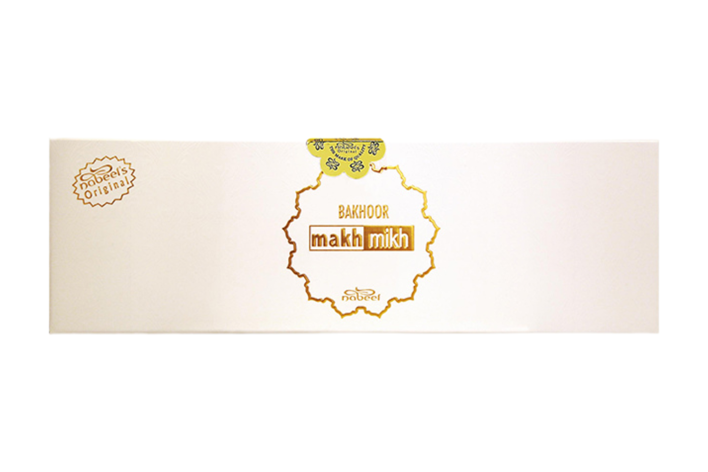 Bakhoor Makh Makh incense packaging on a white background