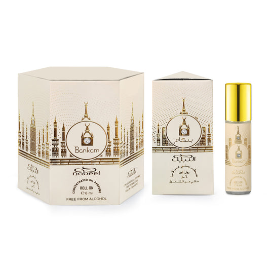 Nabeel Bankam roll on attar oil with packaging. Amani Manor