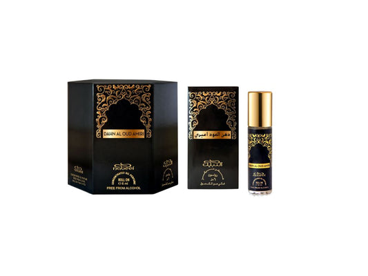 Nabeel Dahn Al Oud Amiri 6mL roll on perfume oil with packaging. Amani Manor