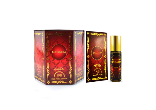 Nabeel attar Nasaem 6mL roll on fragrance oil with packaging. Amani Manor