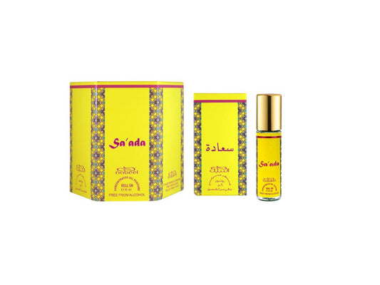 Nabeel attar Sa'ada 6mL roll on oil bottle with packaging. Amani Manor