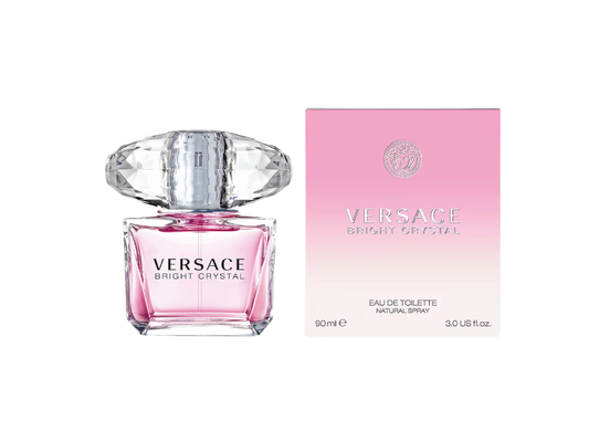 Versace Bright Crystal perfume bottle and packaging on a white background.