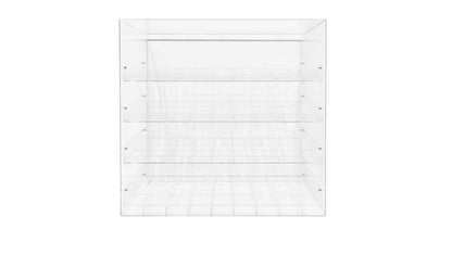 Transparent acrylic display with 4 tiers and 36 total slots on a white background.