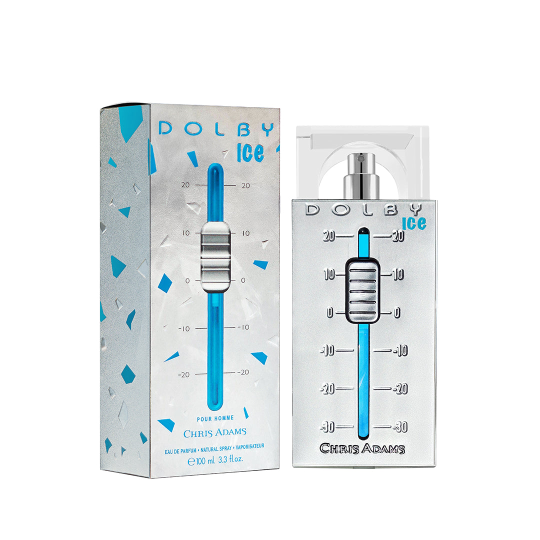 Dolby Ice perfume bottle and packaging on a white background