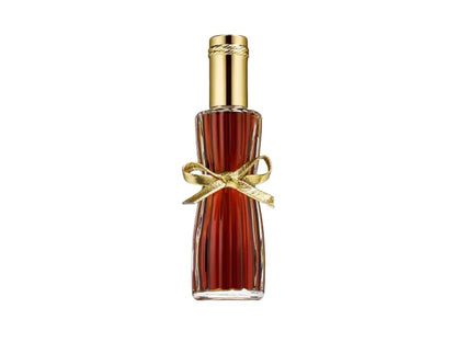 Estée Lauder Youth Dew perfume bottle with gold cap and decorative bow on a white background