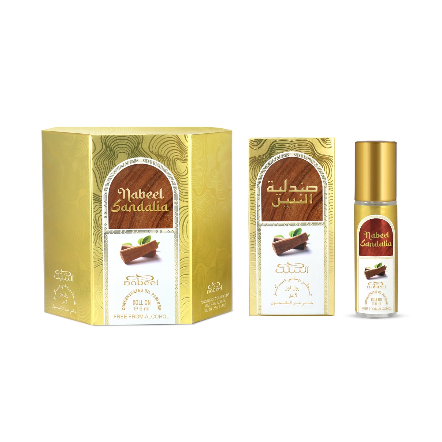 Nabeel Attar Nabeel Sandalia 6mL roll on fragrance oil with packaging. Amani Manor