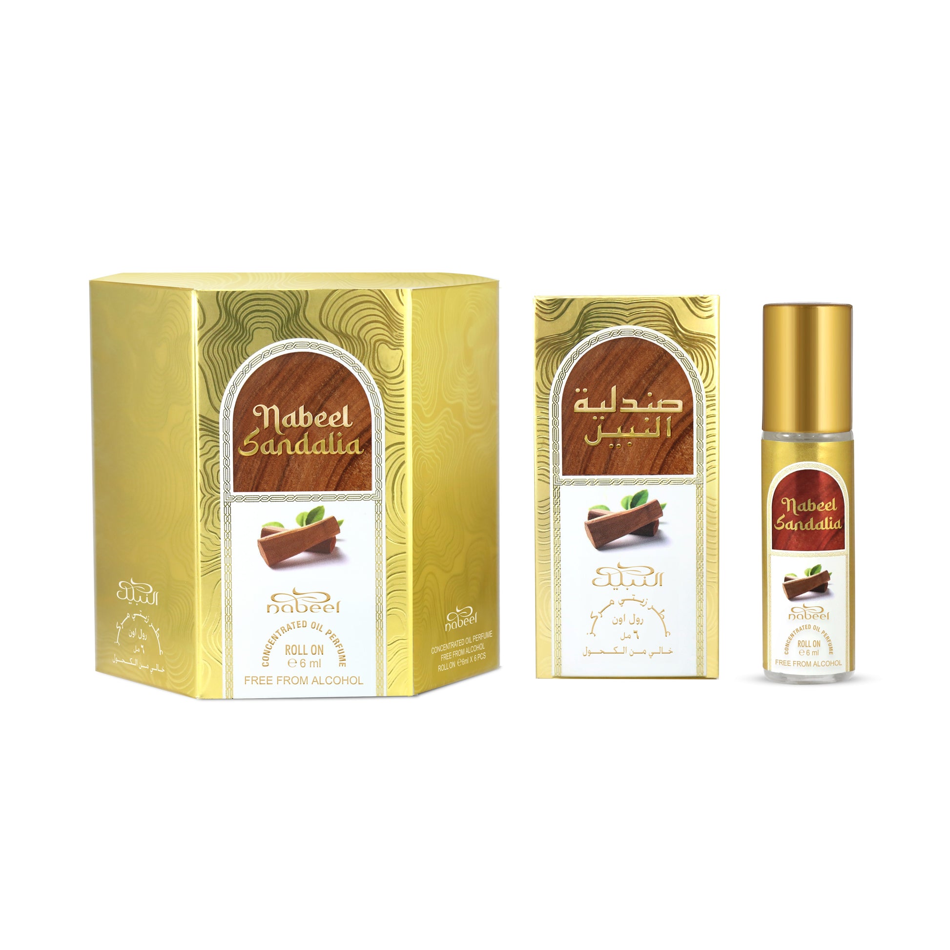 Nabeel Attar Nabeel Sandalia 6mL roll on fragrance oil with packaging. Amani Manor
