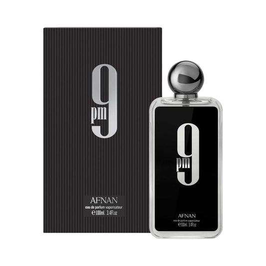 Afnan 9PM perfume bottle and packaging on a white background
