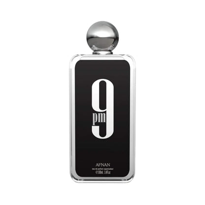Perfume bottle labeled '9PM' by Afnan on a white background