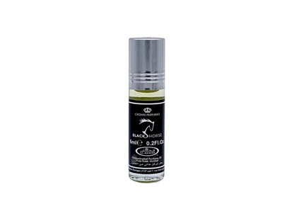 Attar oil perfume bottle labeled 'Black Horse' on a white background