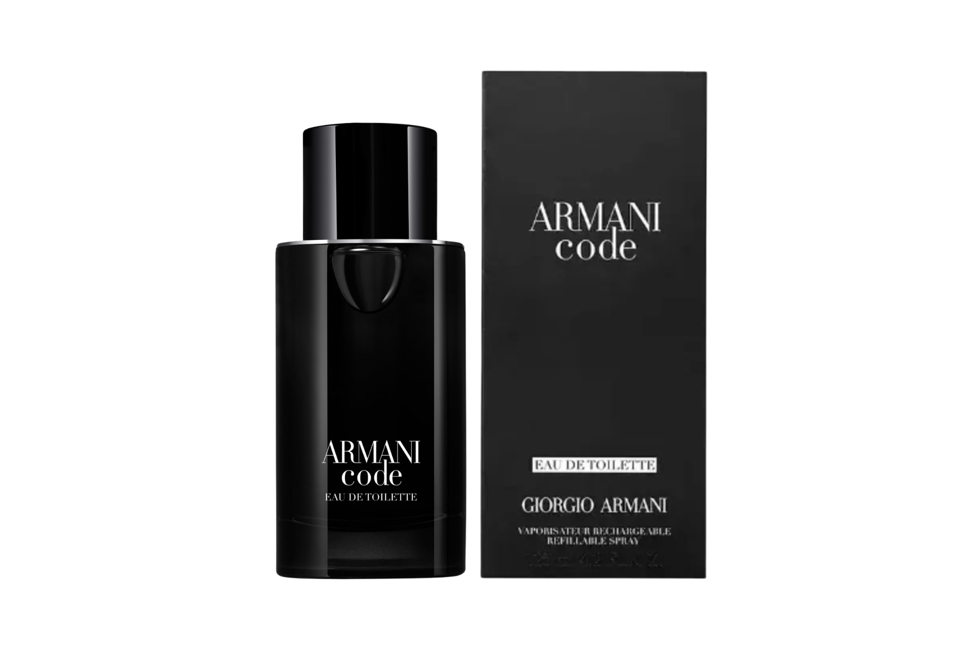 Armani Code perfume bottle and packaging on a white background