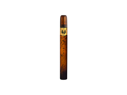 Perfume bottle shaped like a cigar with a brand logo on a white background.