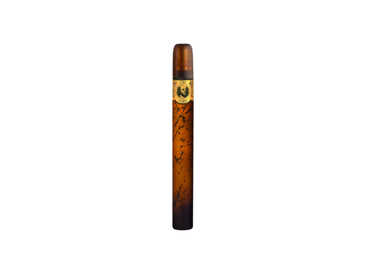 Perfume bottle shaped like a cigar with a brand logo on a white background.