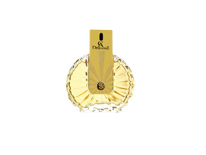 Gold and clear perfume bottle with 'DreamZ' branding on a white background