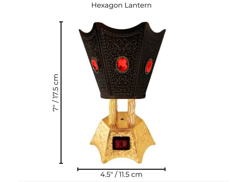 Bakhoor burner with decorative elements and measurements on a white background