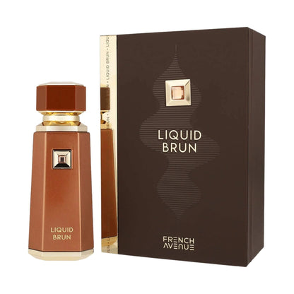 French Avenue Liquid Brun bottle with packaging on a white background. Amani Manor