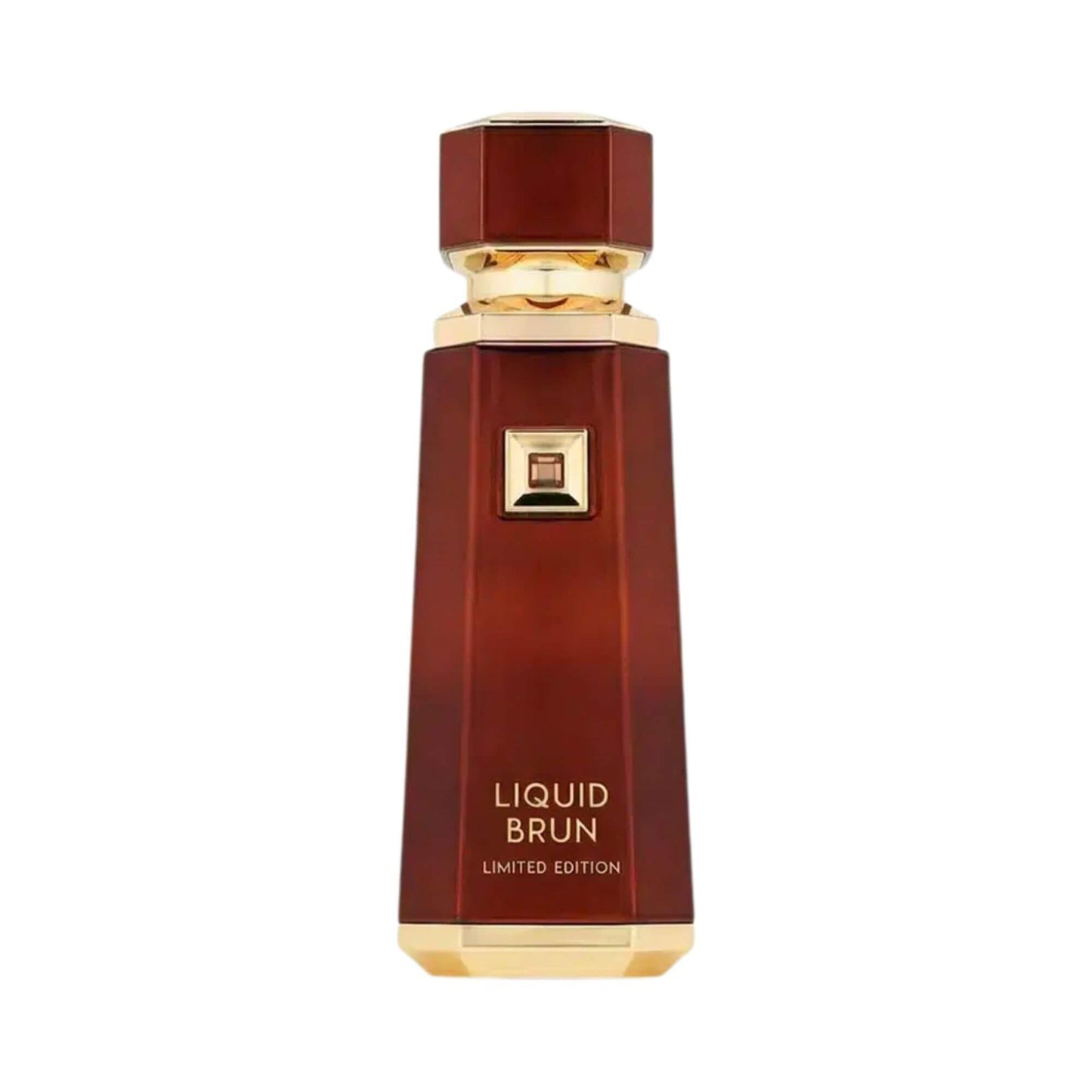 Brown and gold French Avenue perfume bottle labeled 'Liquid Brun Limited Edition' on a white background.