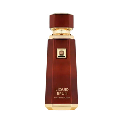 Brown and gold French Avenue perfume bottle labeled 'Liquid Brun Limited Edition' on a white background.