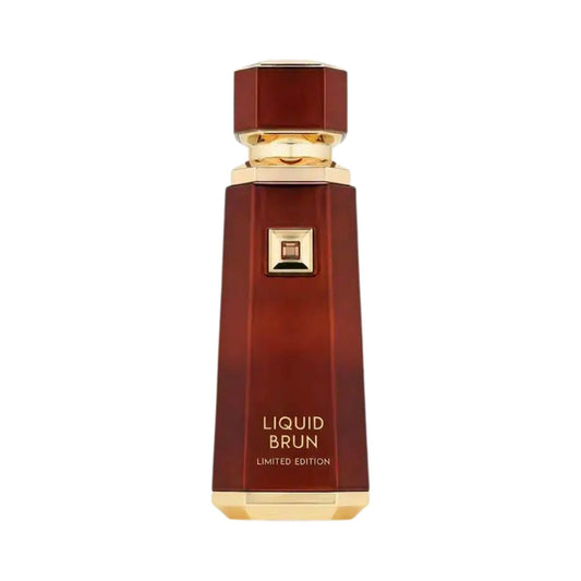 Brown and gold French Avenue perfume bottle labeled 'Liquid Brun Limited Edition' on a white background.