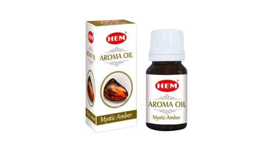 HEM Aroma Oil Mystic Amber with packaging on a white background
