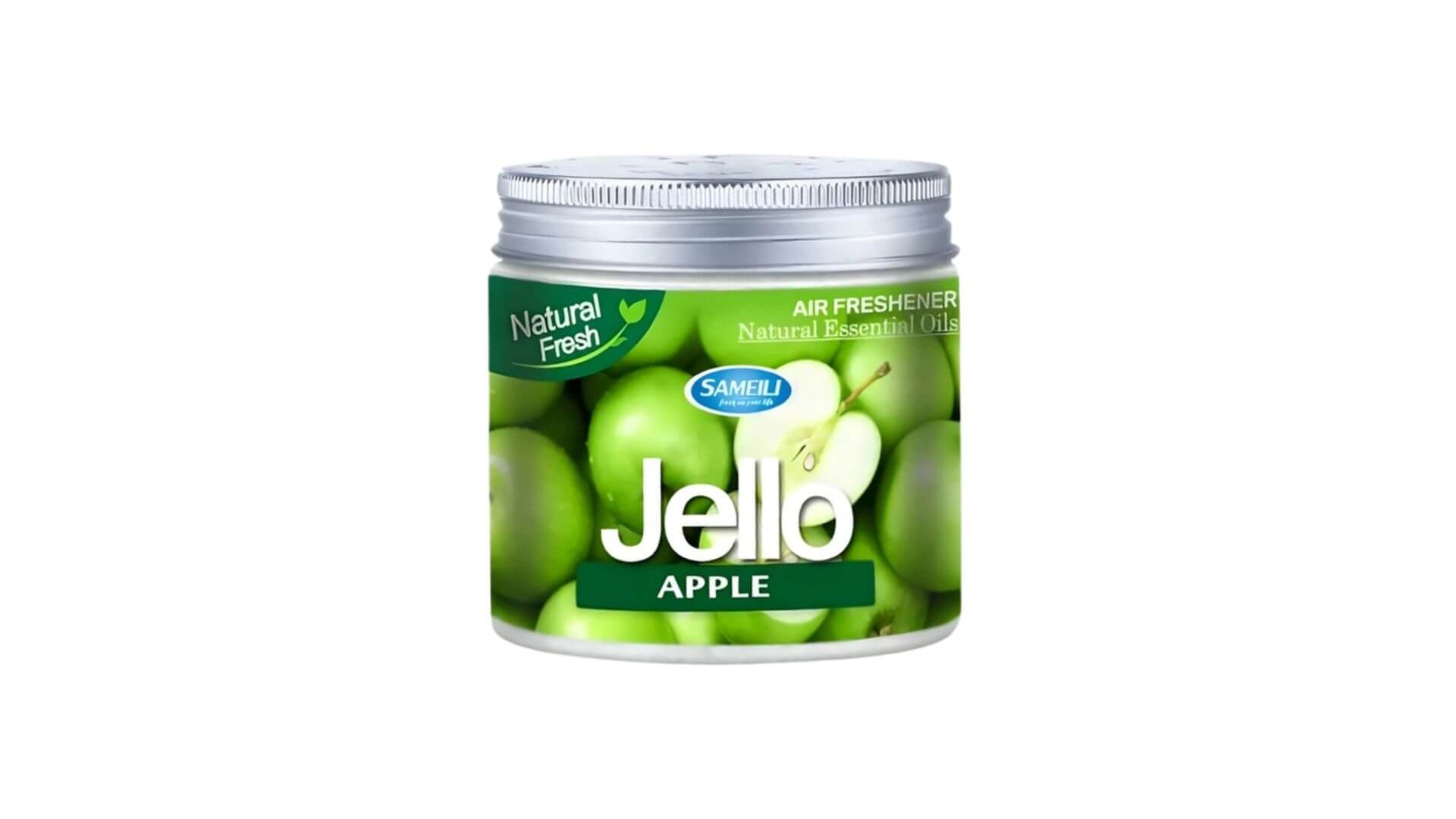 Jello Air Freshener canister with apple flavor on a white background