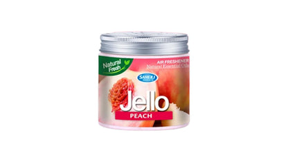 Jello air freshener with peach flavor on a white background.