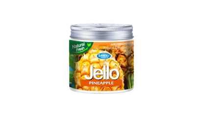 Jello air freshener can with a pineapple on the label against a white background