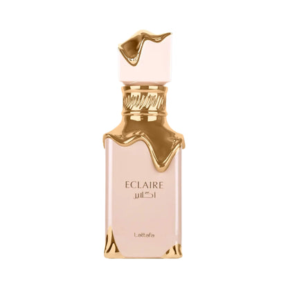 Lattafa Perfume bottle with gold accents and 'Eclaire' branding on a white background.