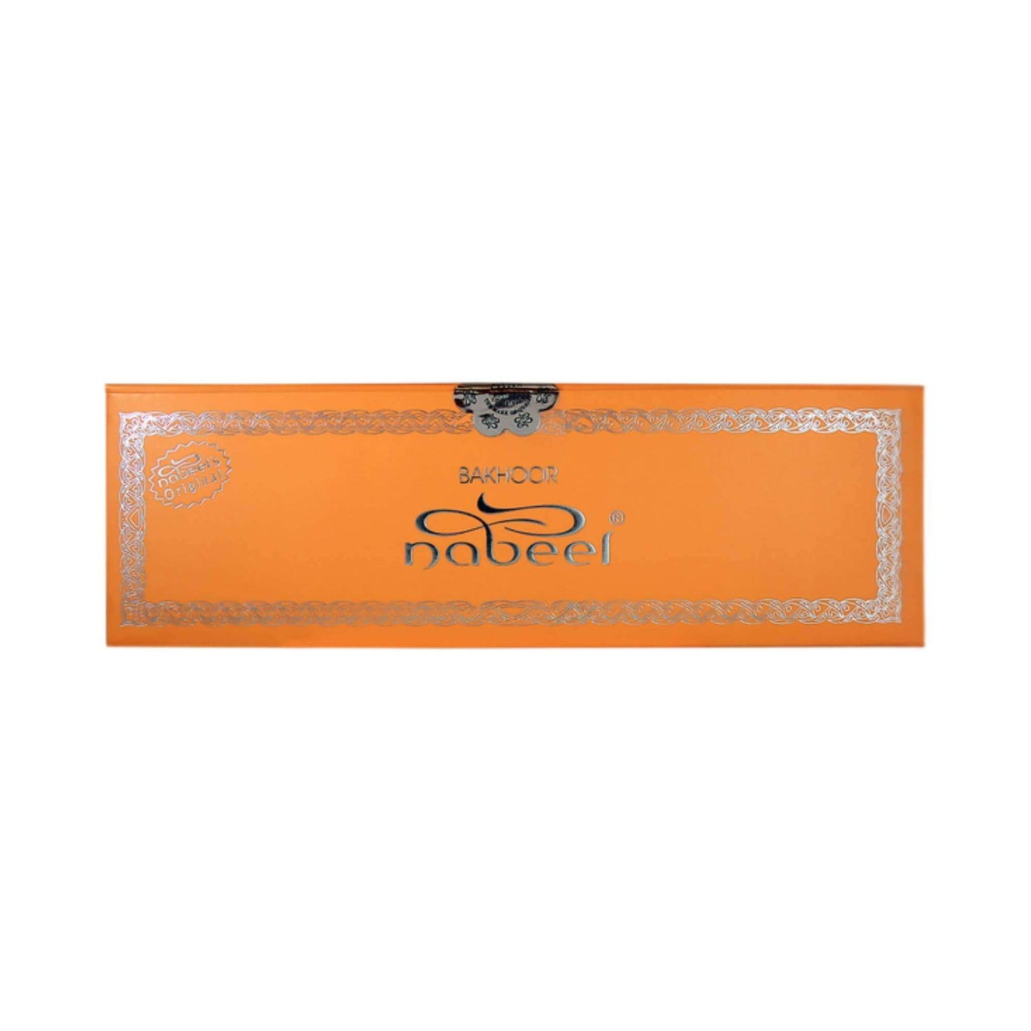 Orange box with silver border and 'Nabeel' branding on a white background
