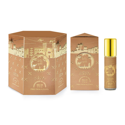 Nabeel Attar Irth Gold 6mL Roll On attar oil with packaging. Amani Manor