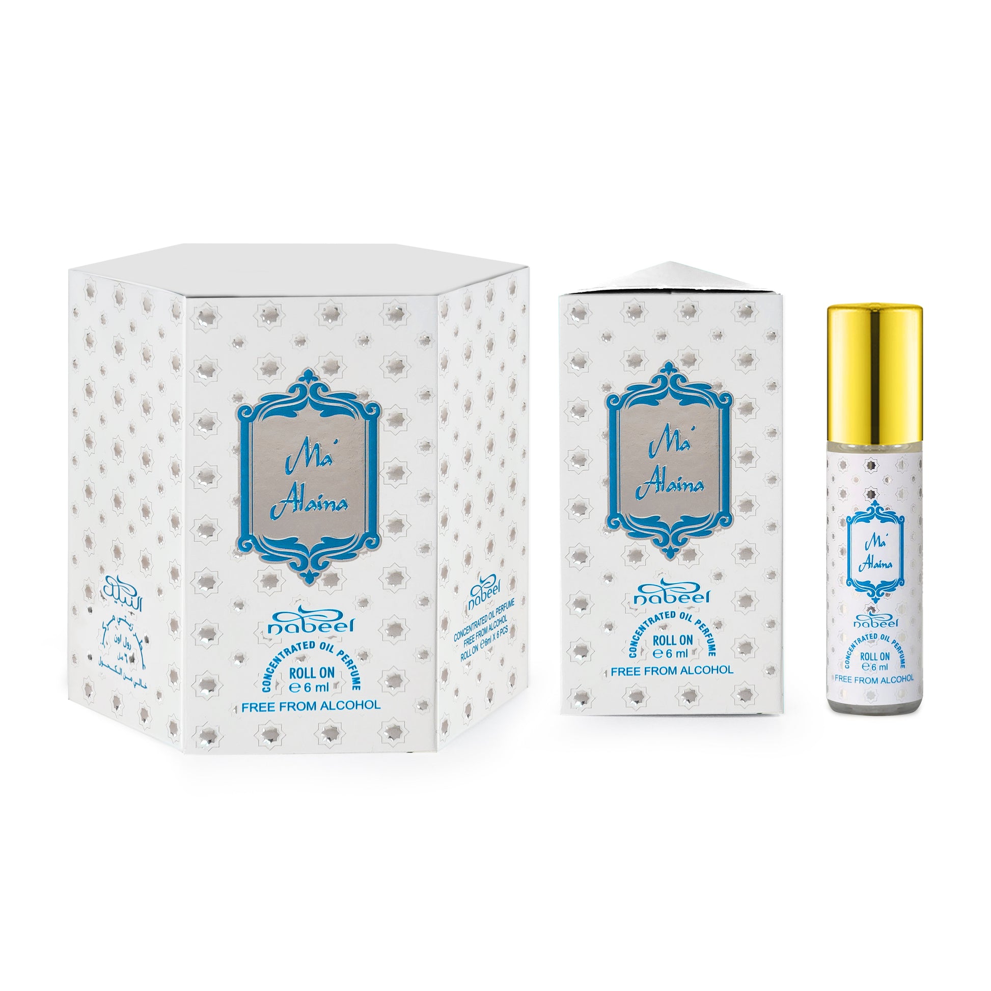 Nabeel attar Ma'Alaina 6mL roll on fragrance oil with packaging. Amani Manor