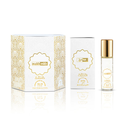 Nabeel attar Makh Mikh 6mL roll on perfume oil bottle with packaging. Amani Manor