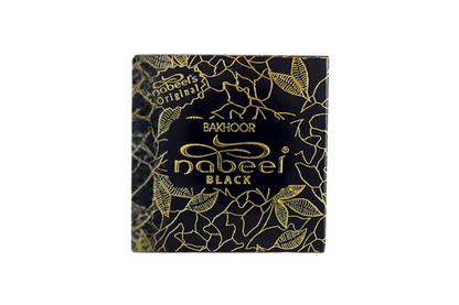 Nabeel Black bakhoor packaging with gold text and design on a white background