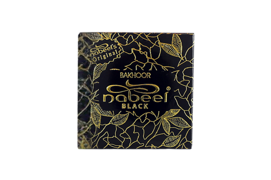 Nabeel Black bakhoor packaging with gold text and design on a white background