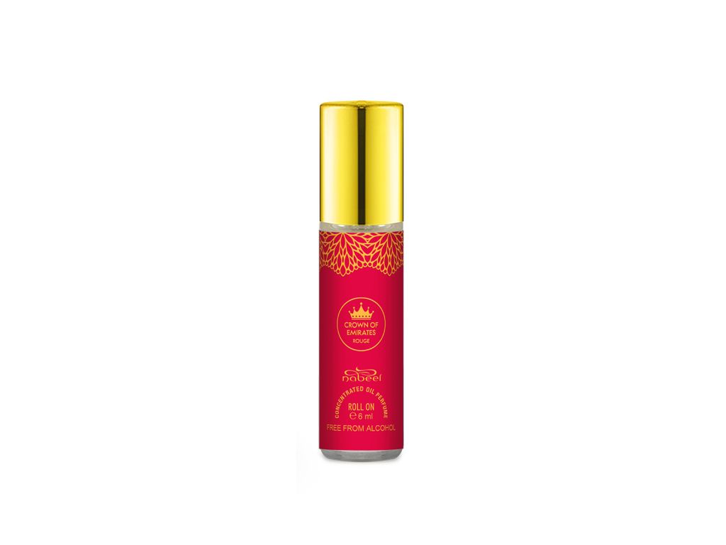 Nabeel Crown of Emirates Rouge roll on attar oil bottle. Amani Manor