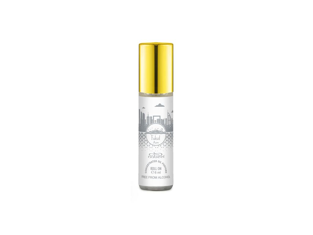 Nabeel Fulad Azm 6mL roll on attar oil bottle. Amani Manor