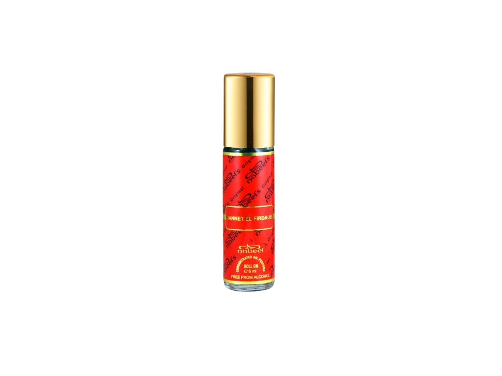 Nabeel attar Jannet El Firdaus 6mL roll on fragrance oil bottle. Amani Manor