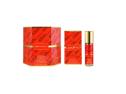 Nabeel Attar Jannet El Firdaus 6mL Roll On perfume oil bottle with packaging. Amani Manor