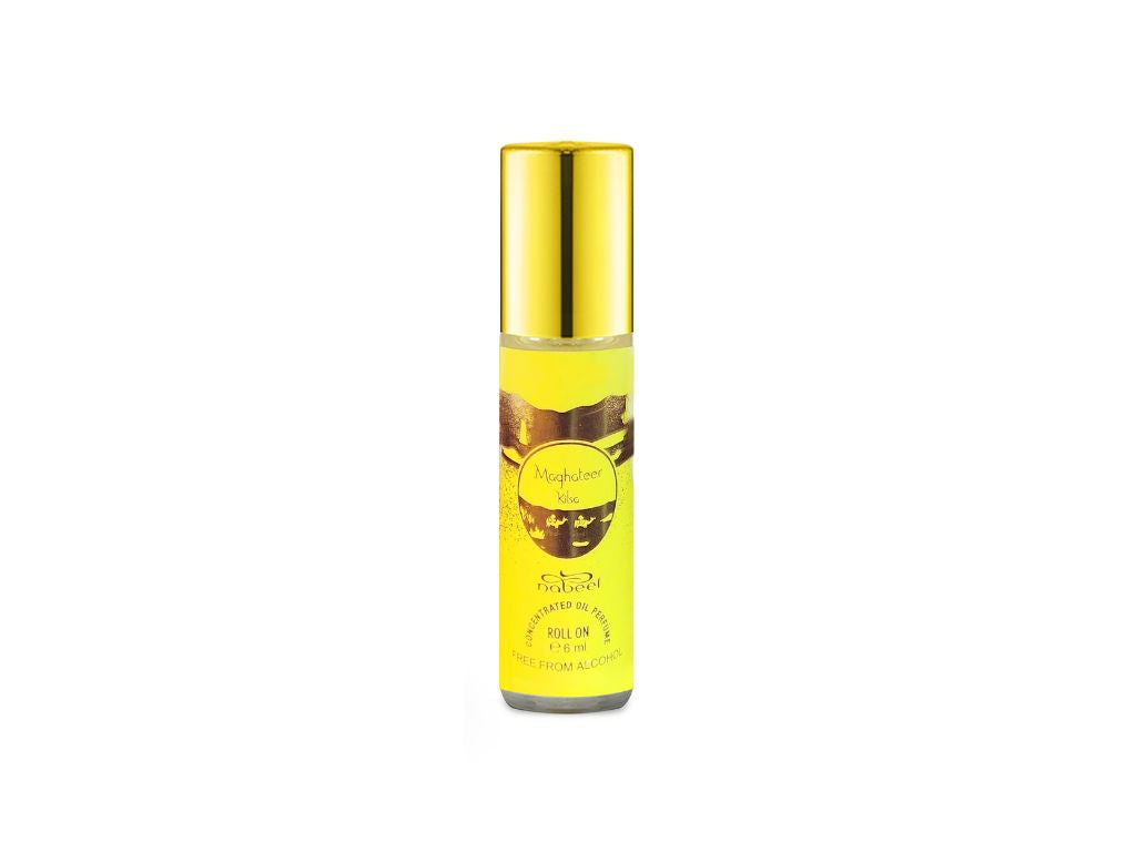 Nabeel attar Maghateer Kilsa 6mL roll on perfume oil bottle. Amani Manor