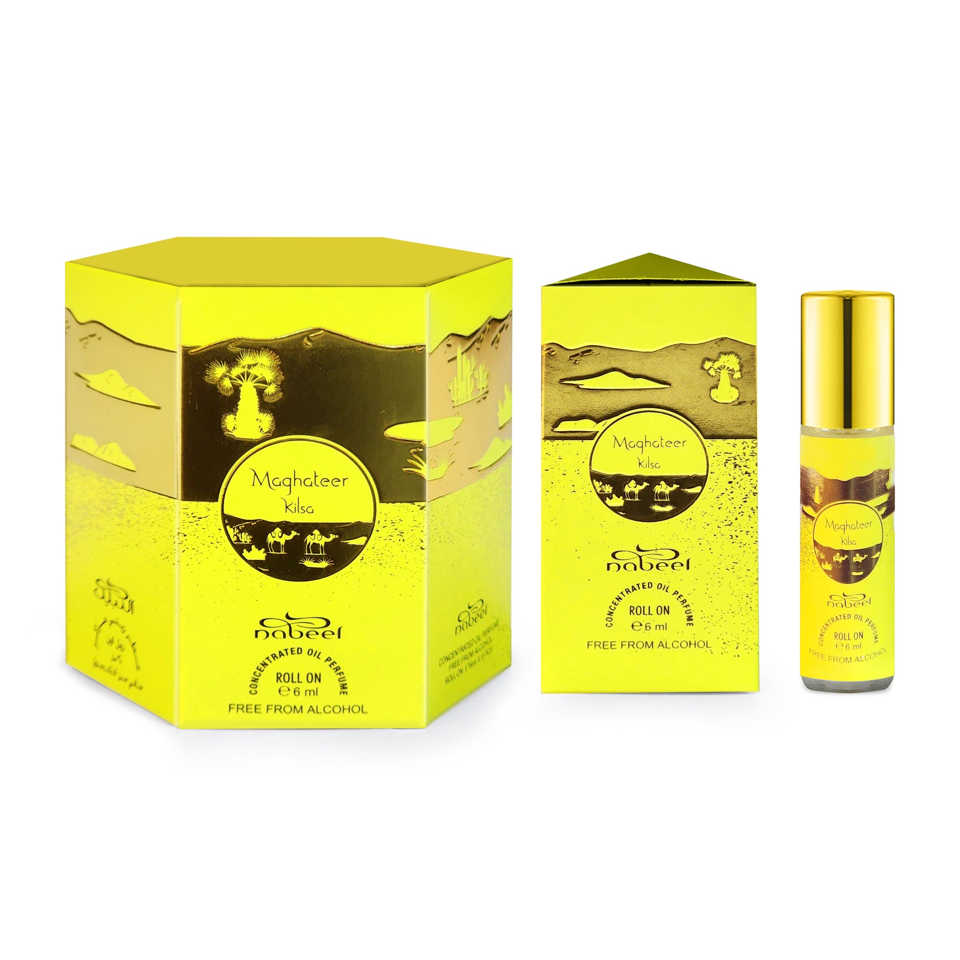 Nabeel attar Maghateer Kilsa 6mL roll on oil bottle with packaging. Amani Manor