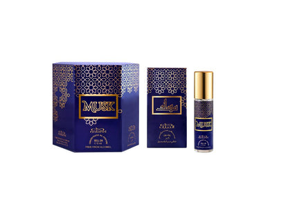 Nabeel Musk attar oil bottle with pacakaging. Amani Manor