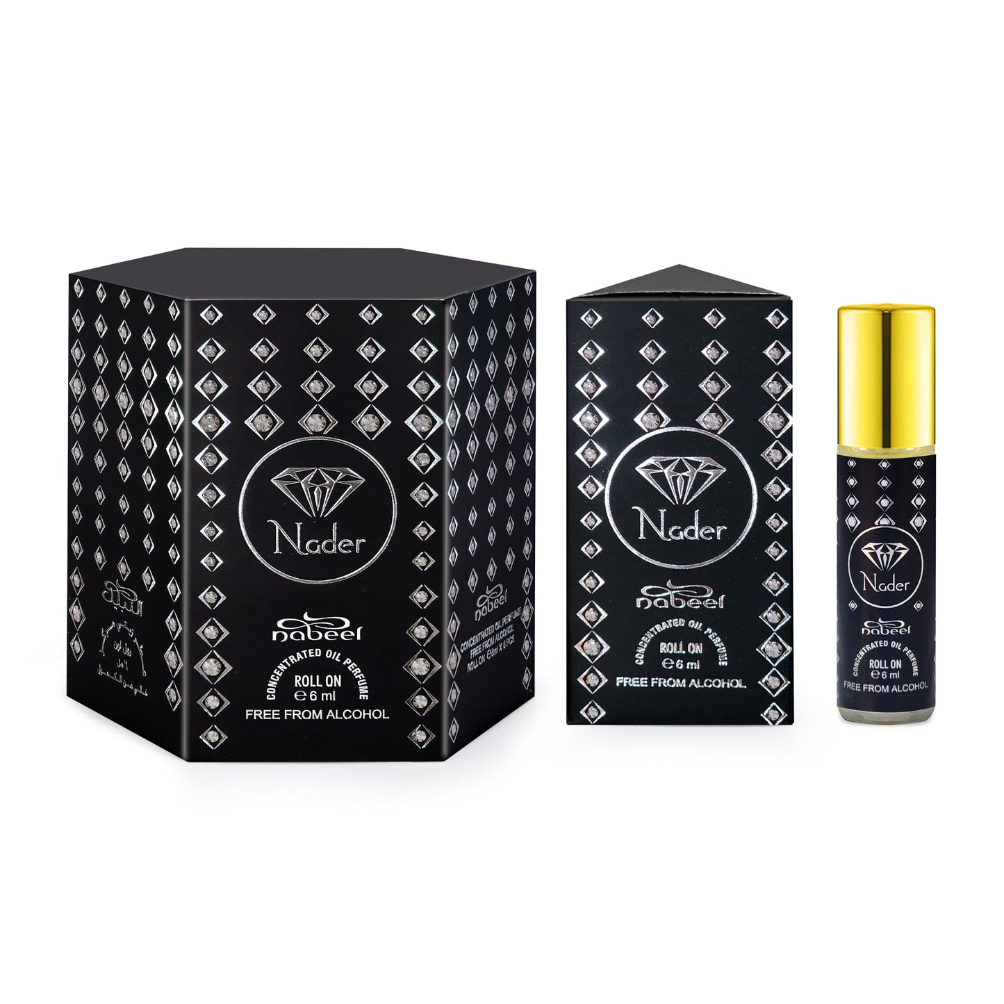 Nabeel attar Nader 6mL roll on fragrance oil bottle with box. Amani Manor