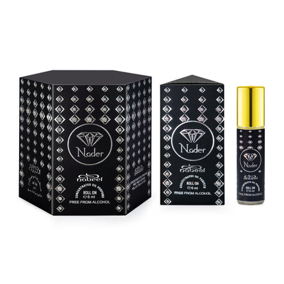 Nabeel attar Nader 6mL roll on fragrance oil bottle with box. Amani Manor